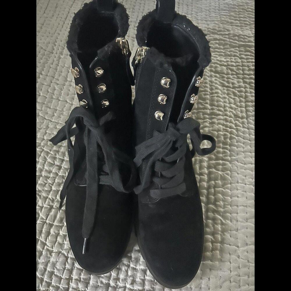 Kate Spade Boots 5.5 Shearling Lug Sole Lace-Up Black Suede Raegan